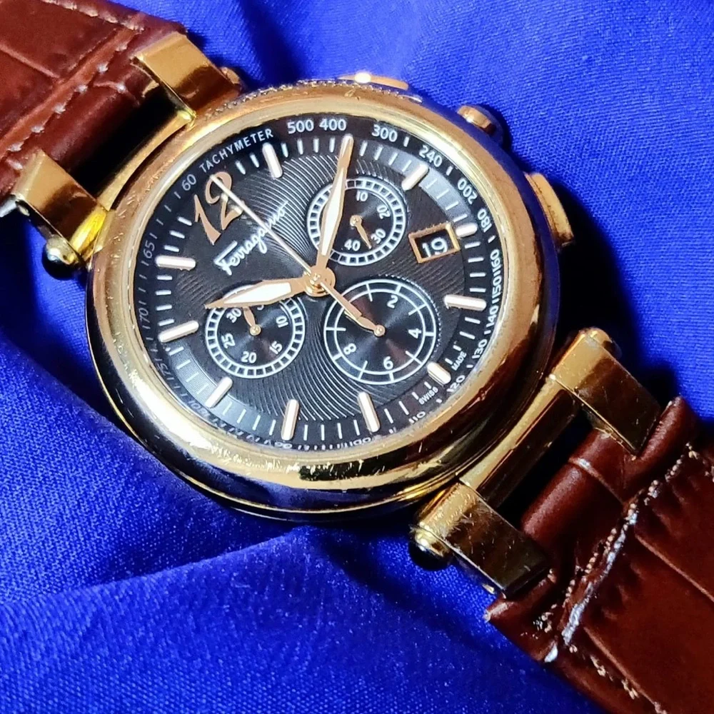 Salvatore Ferragamo F13 Firenze Idillio 45mm Gold Tone Swiss Made Men's Watch